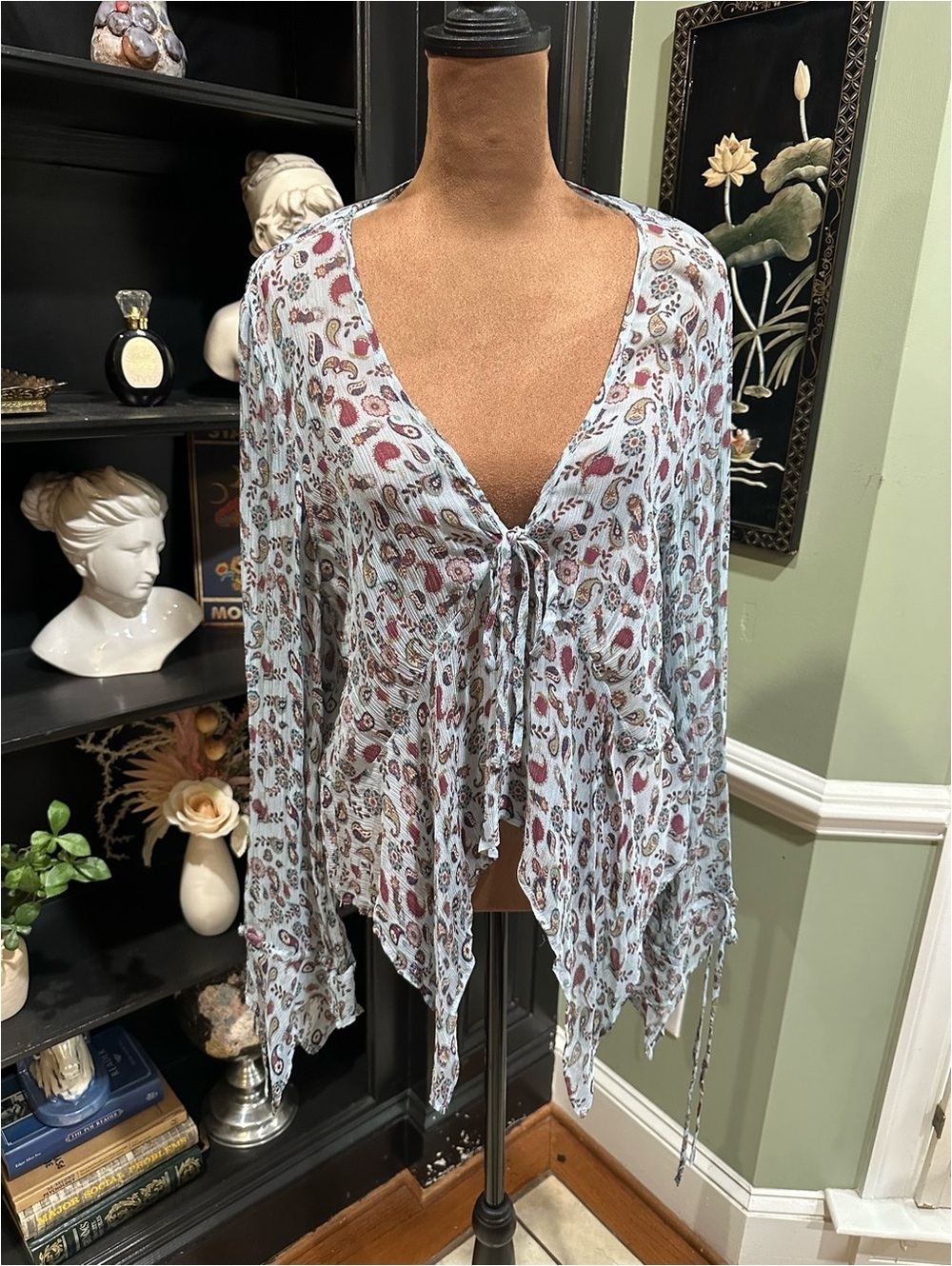 Stevie May Sheer Paisley Floral Ruffle Boho Blouse – Size Small